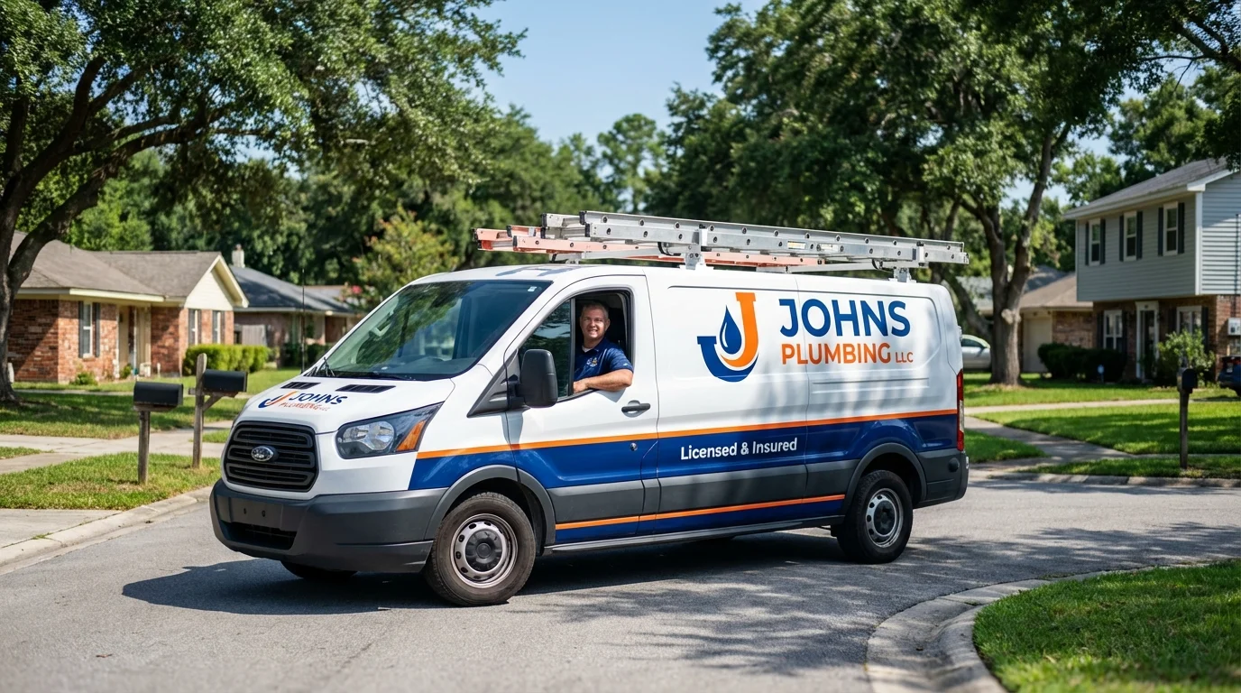 Johns Plumbing LLC service van in Von Ormy, TX