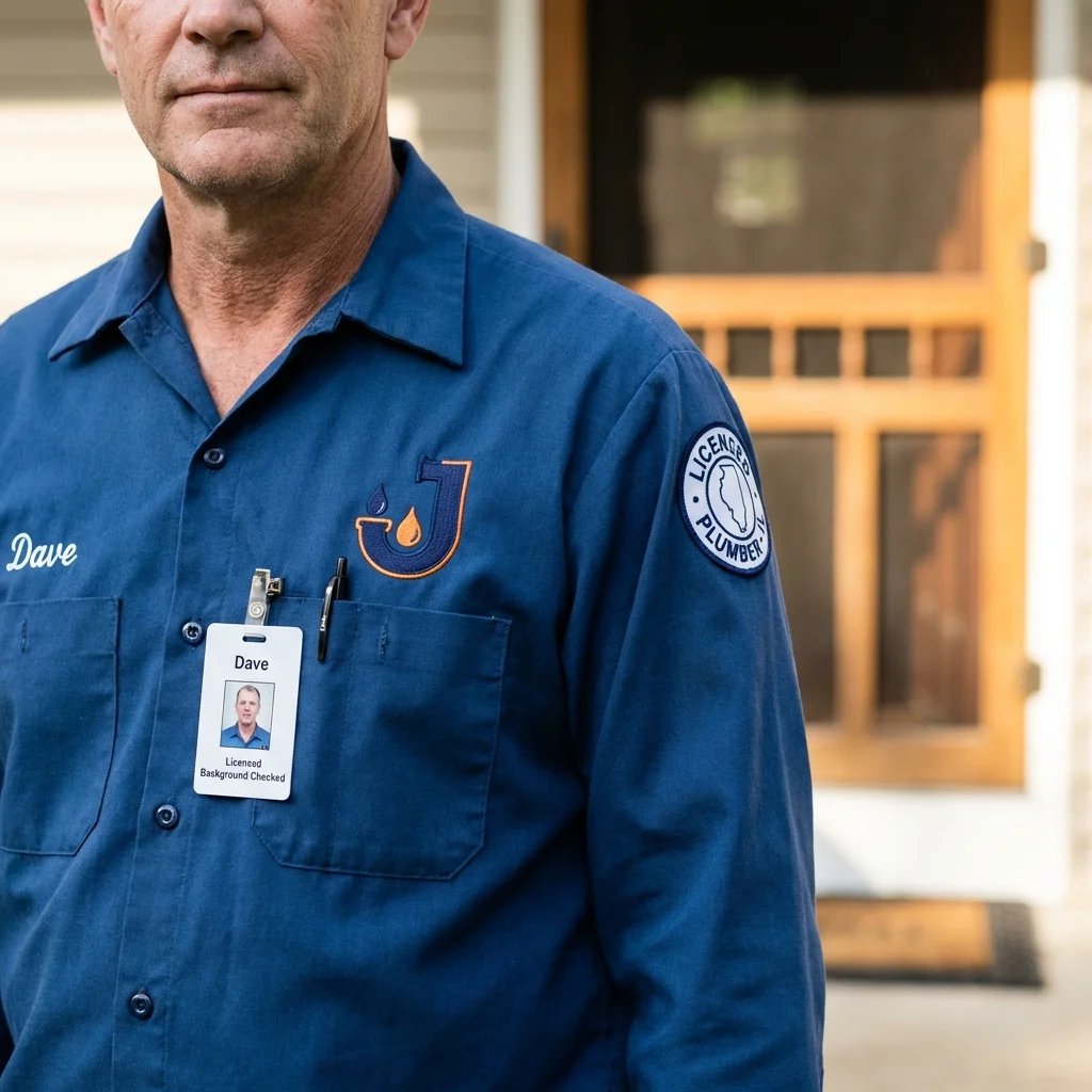 Licensed plumber showing ID badge in Von Ormy, TX
