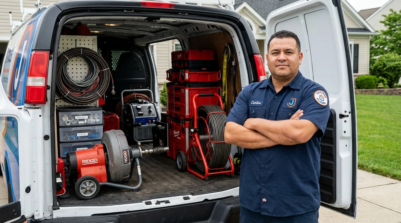 Professional drain cleaning equipment and Johns Plumbing LLC plumber in Von Ormy