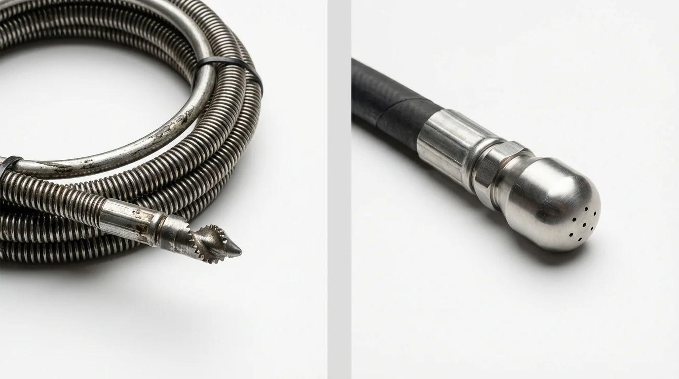 Drain snake cable and hydro jetting nozzle used for drain cleaning in Von Ormy, TX