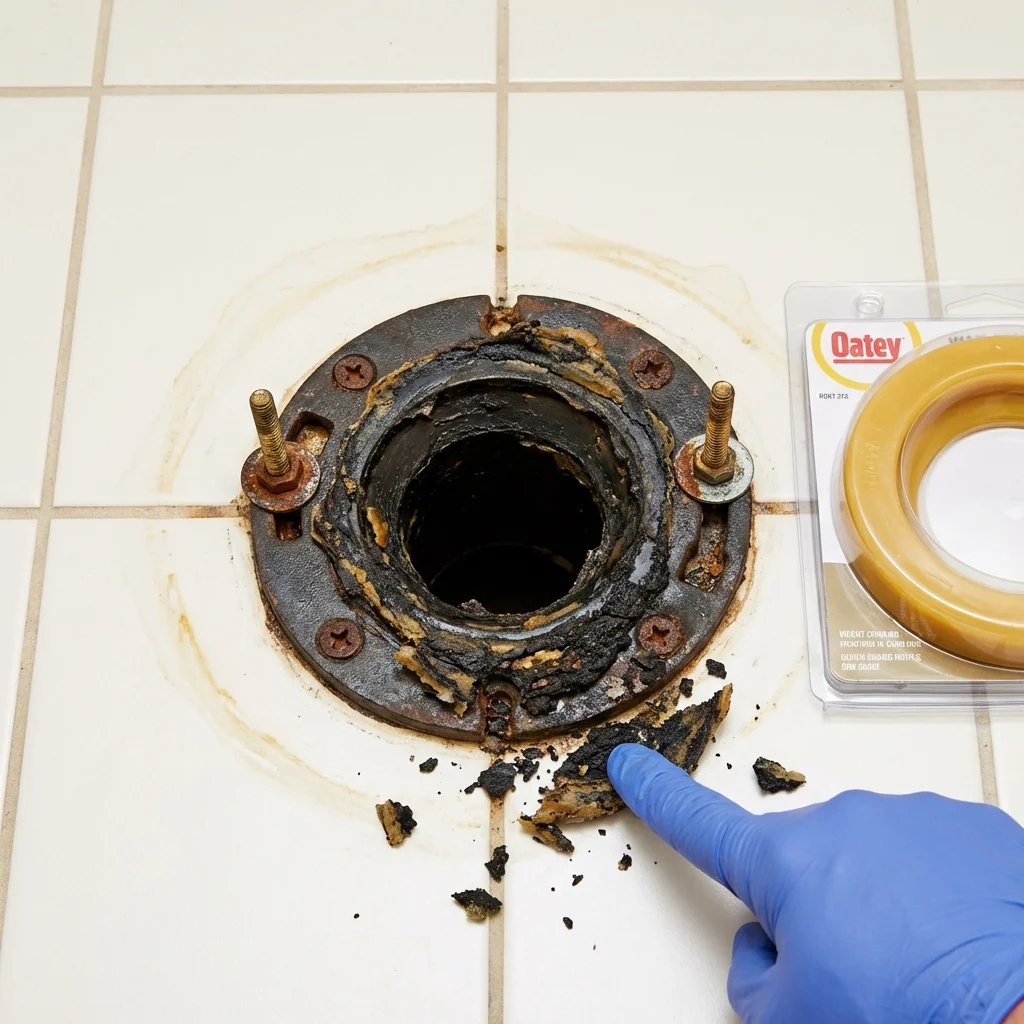 Failed wax ring showing water seepage at the base of a toilet in a Von Ormy, TX home