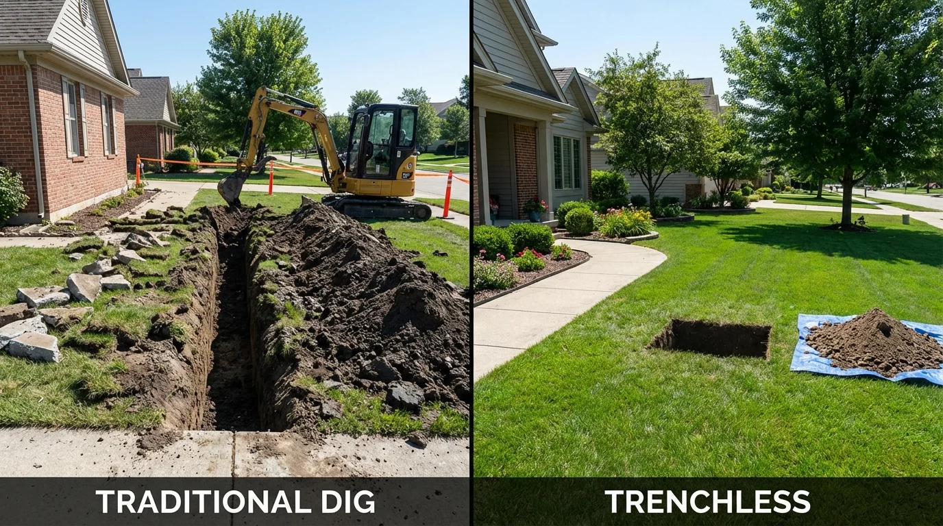 Trenchless sewer repair with minimal yard damage versus traditional excavation in Von Ormy, TX